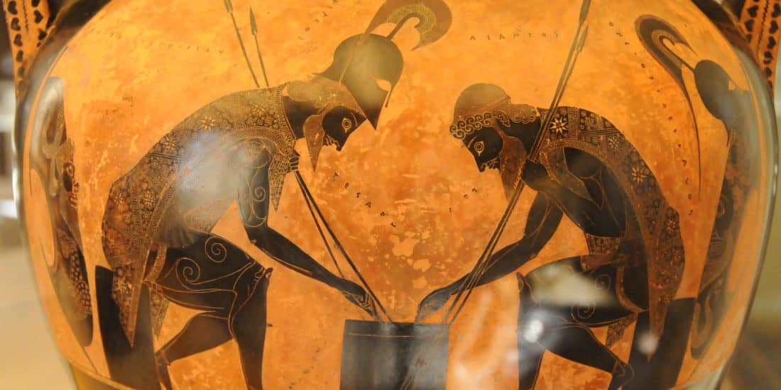 Ancient Greek pottery depicting Achilles and Ajax