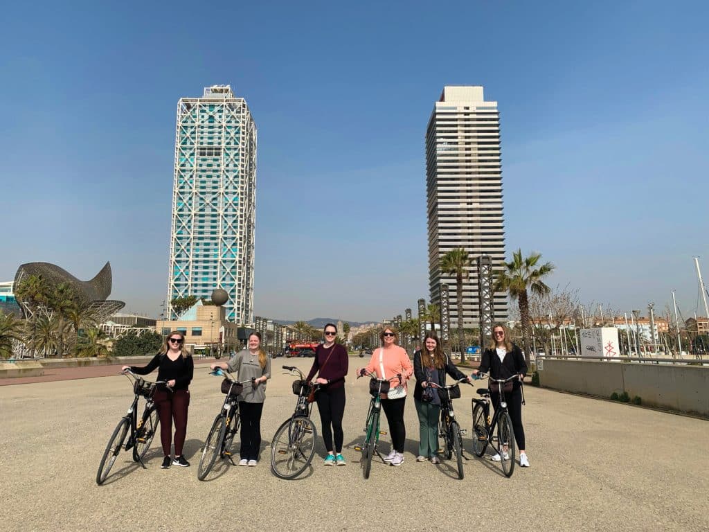 RMC Education student ride bikes around Barcelona, Spain on a study abroad travel course.