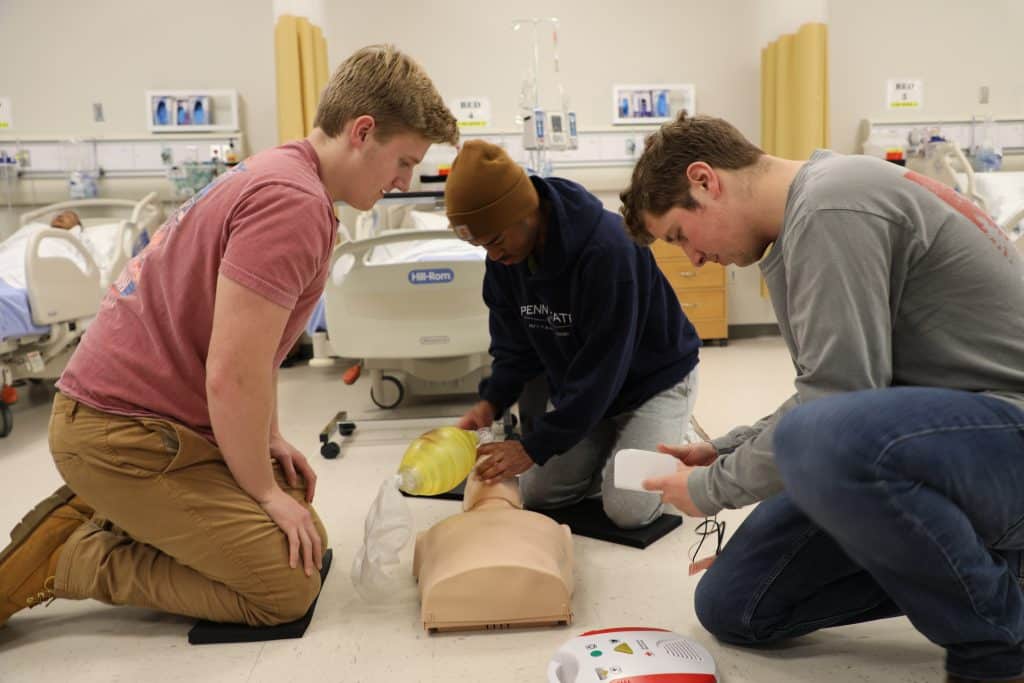 Nursing students became AED and CPR certified with the assistance of Faculty, Wendy Hunter.