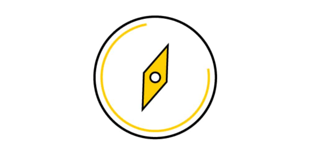 A yellow compass icon on a white background.